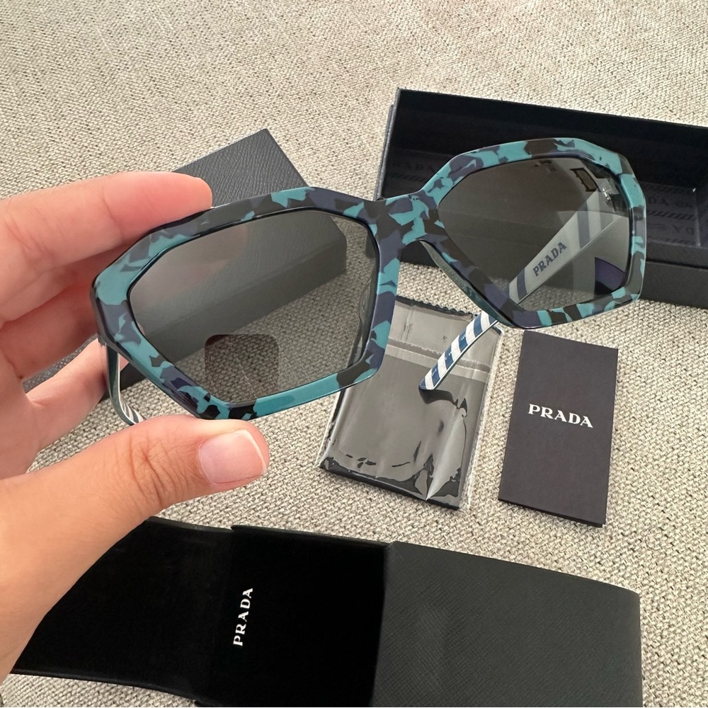 Prada Women's Camouflage Sunglasses - Blue and Black Teal Green